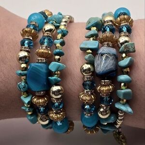 Blue Beaded Bracelet Duo